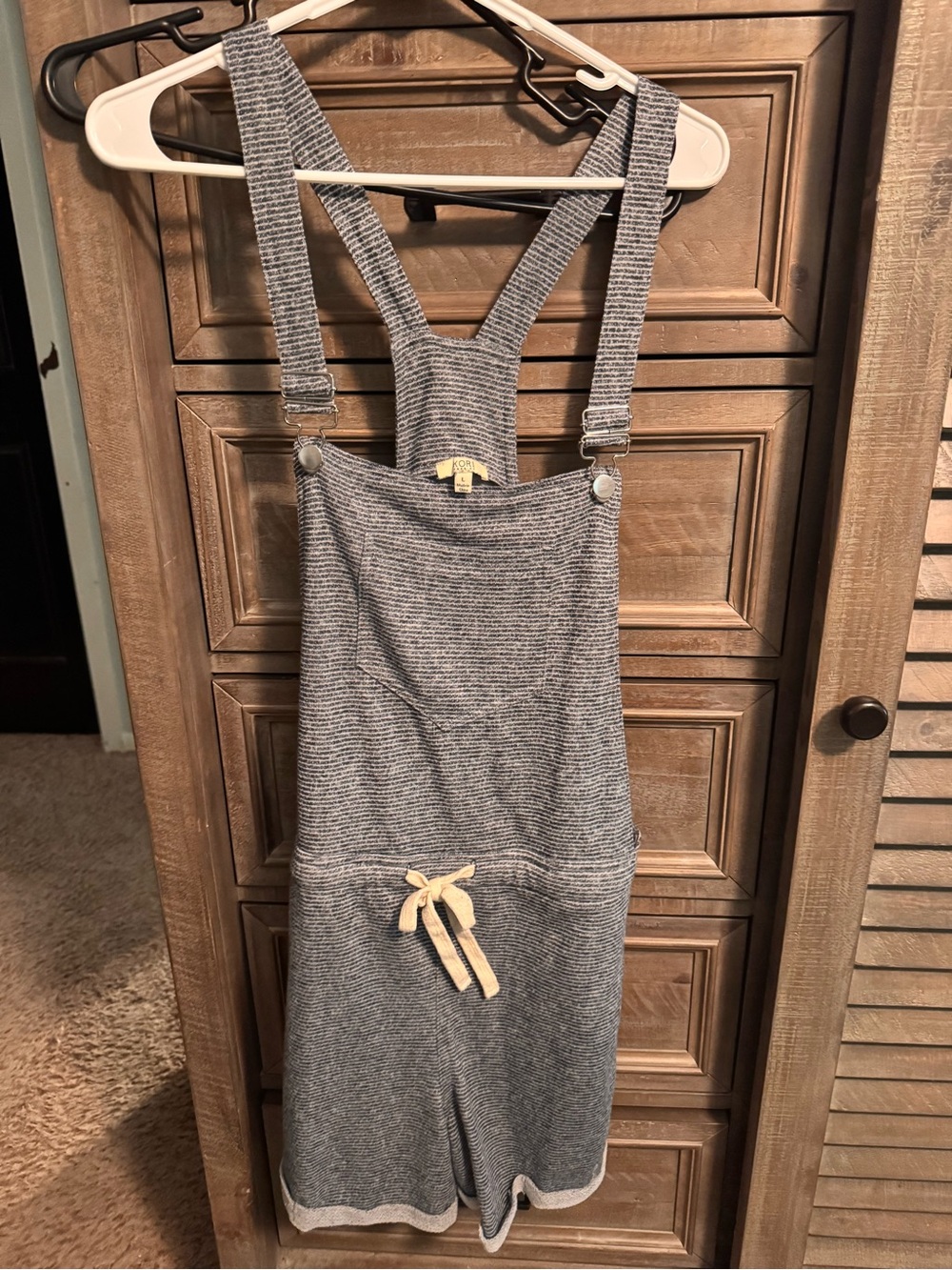Kori Gray Knit Overall Romper with Cream Drawstring